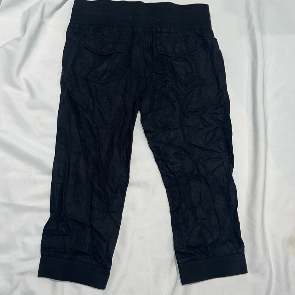 New Guess Premium Vintage Black Capris Crop Linen Blend Short Pants M - Picture 6 of 10